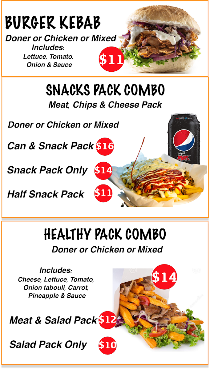 Menu, Bargara Kebab