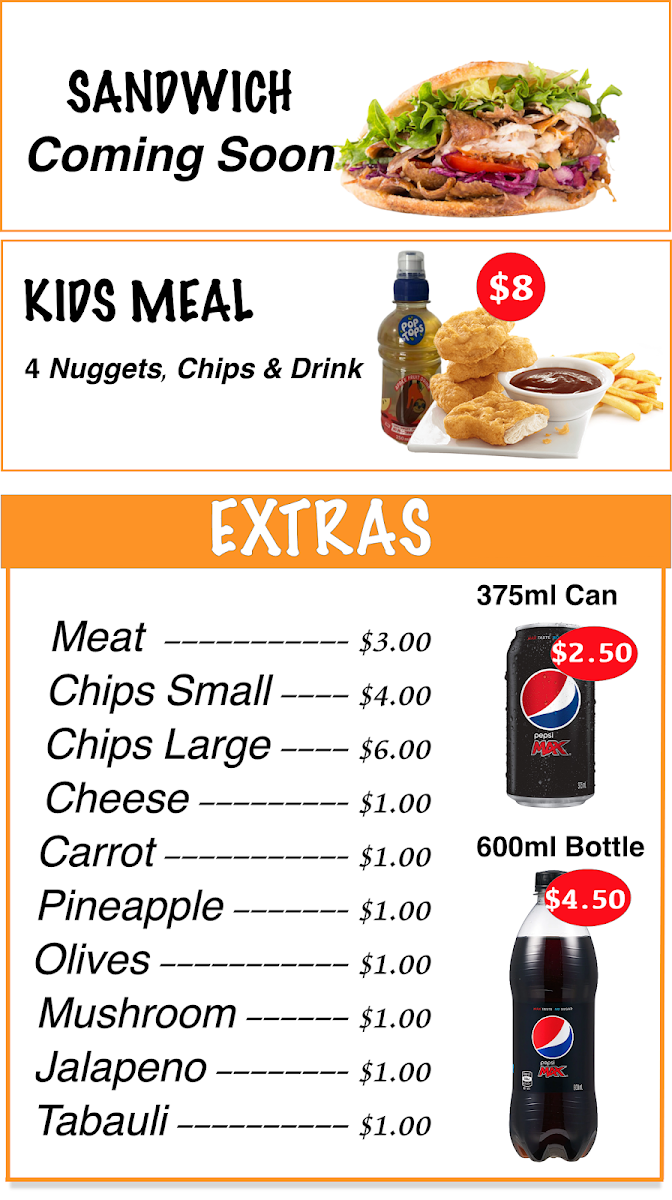Menu, Bargara Kebab