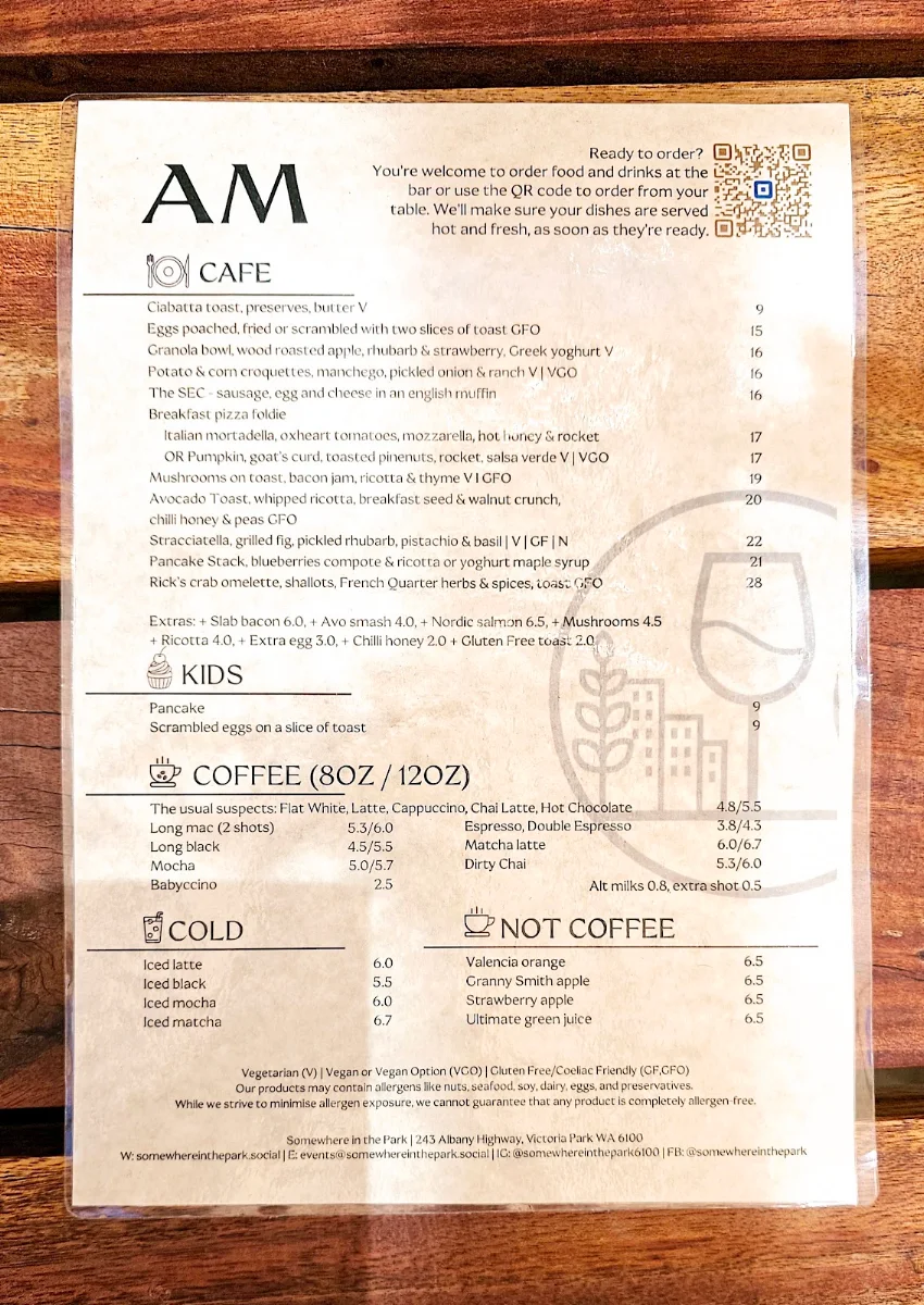 Menu, Somewhere in the Park