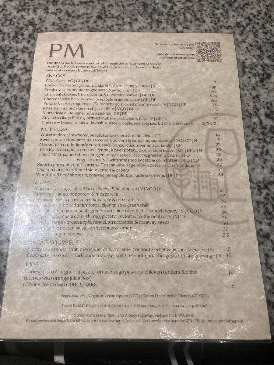 Menu, Somewhere in the Park