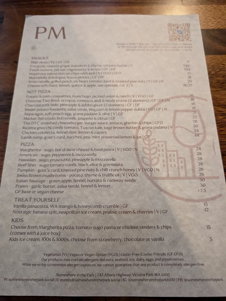 Menu, Somewhere in the Park