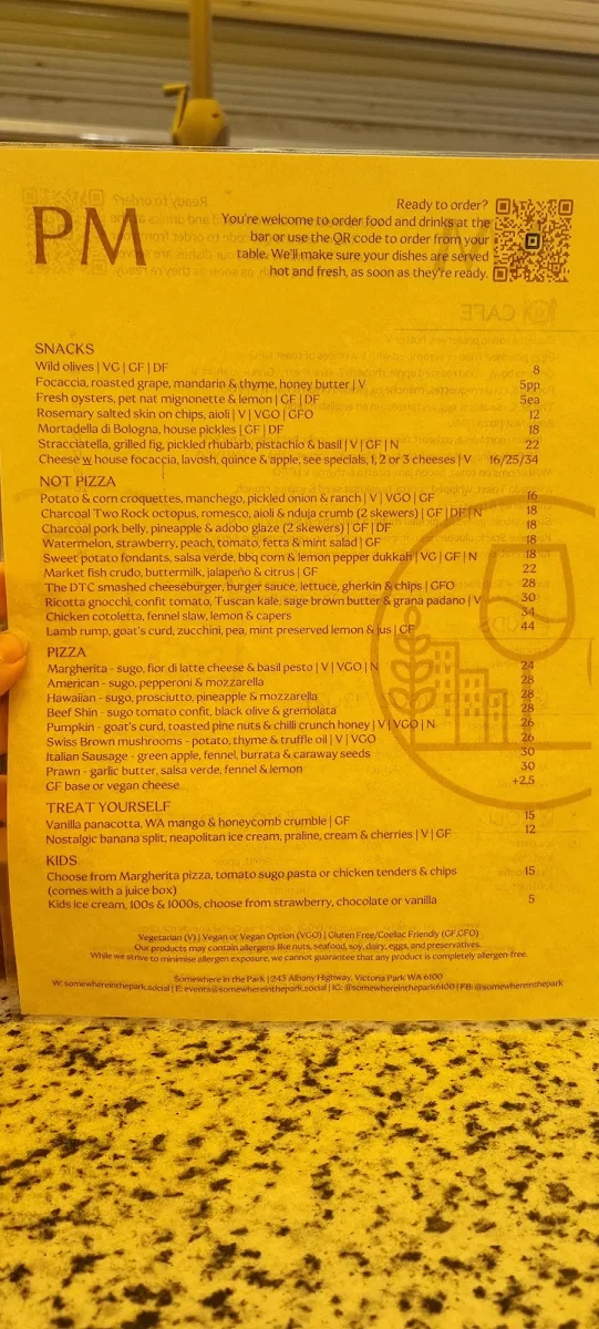 Menu, Somewhere in the Park