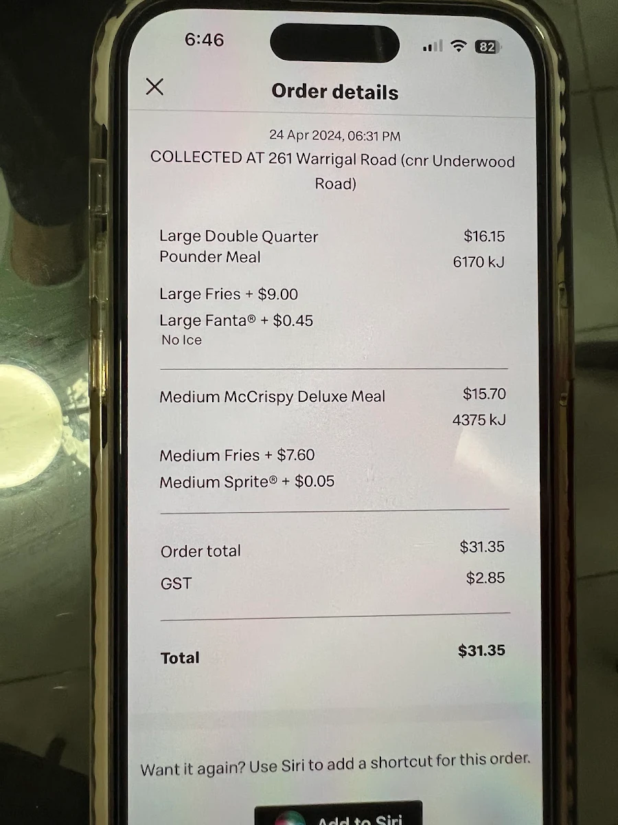 Menu, McDonald's Eight Mile Plains
