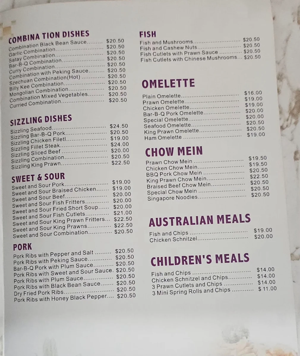 Menu, Dragon Fountain Chinese Restaurant