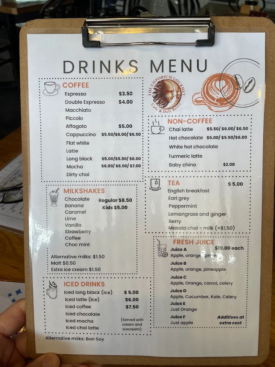Menu, The Emporium Gourmet Café Deli Berry
