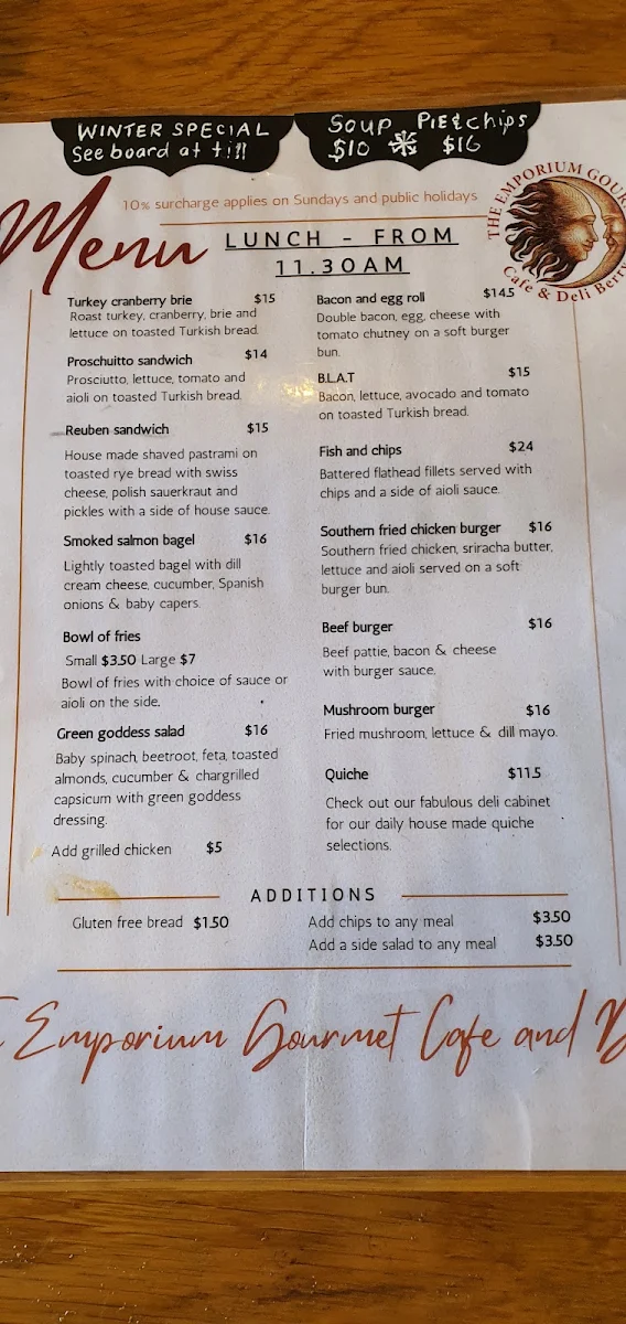 Menu, The Emporium Gourmet Café Deli Berry