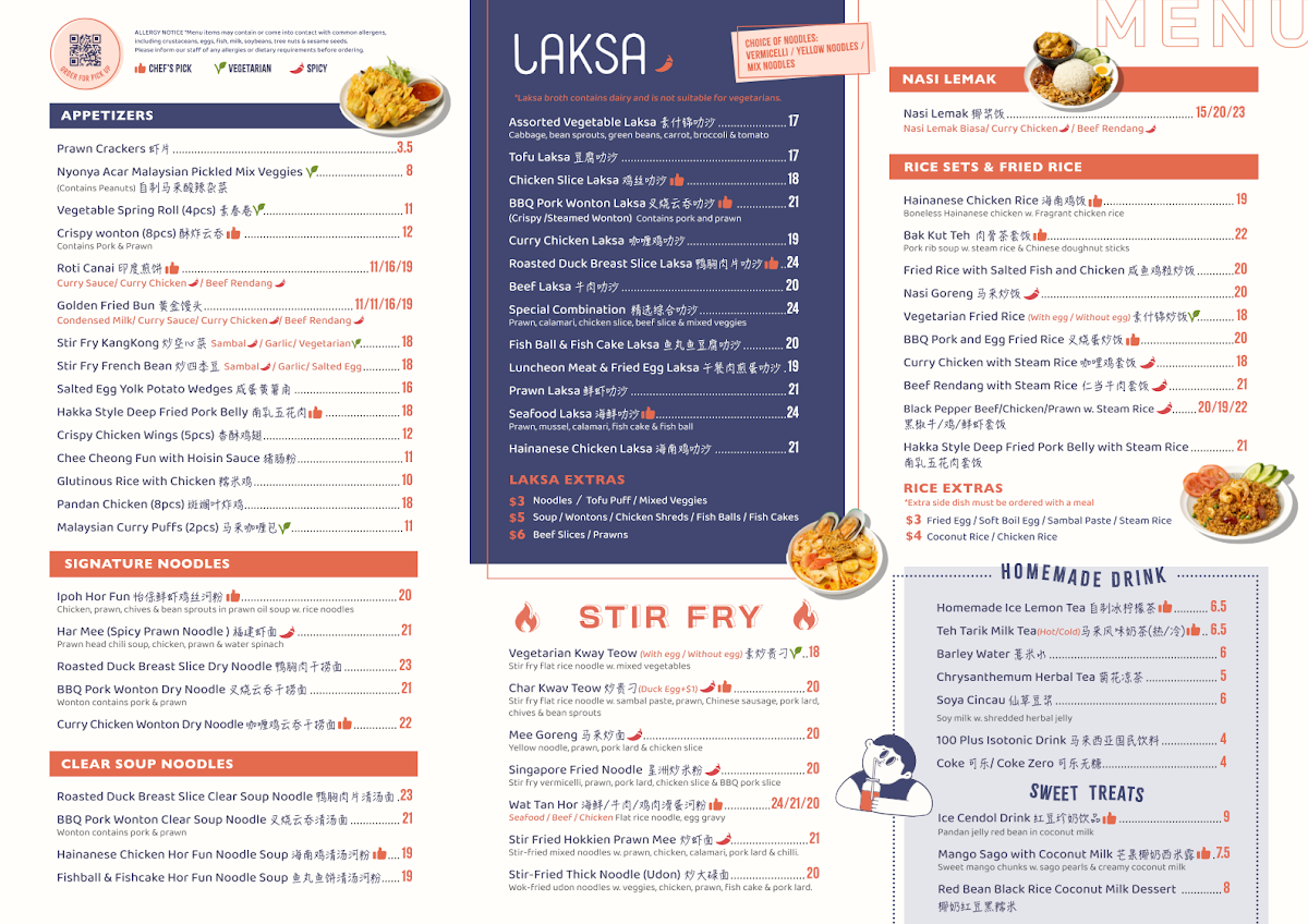 Menu, Into Laksa Norwest