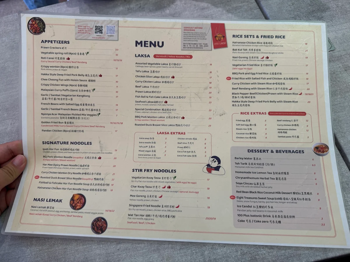 Menu, Into Laksa Norwest