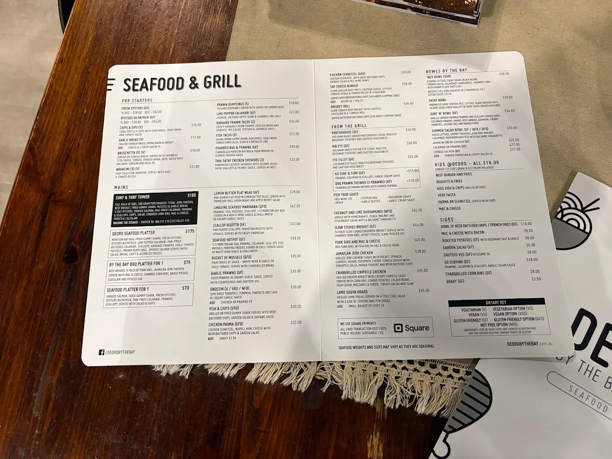Menu, Deoro By The Bay