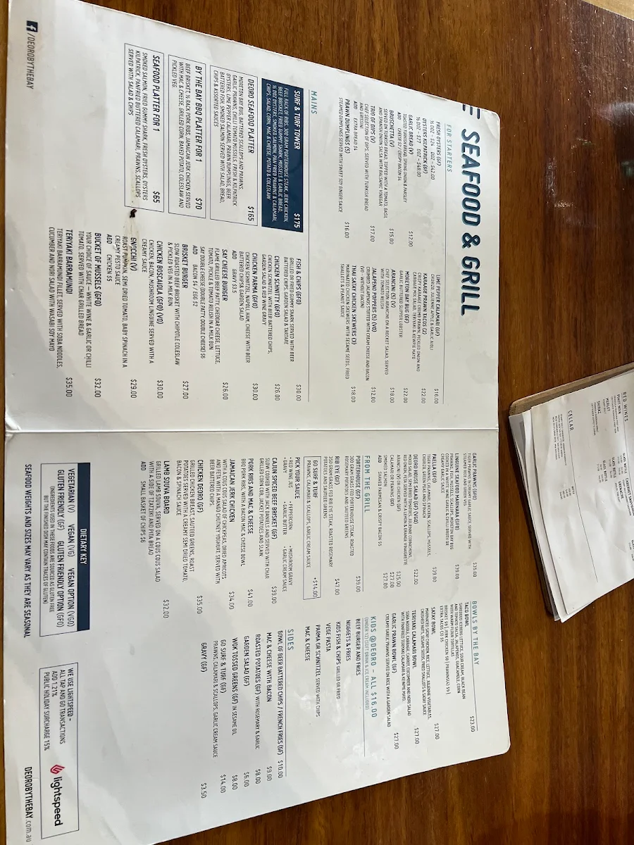 Menu, Deoro By The Bay