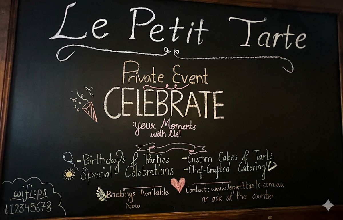 Menu, Le Petit Tarte cafe & cake & catering
