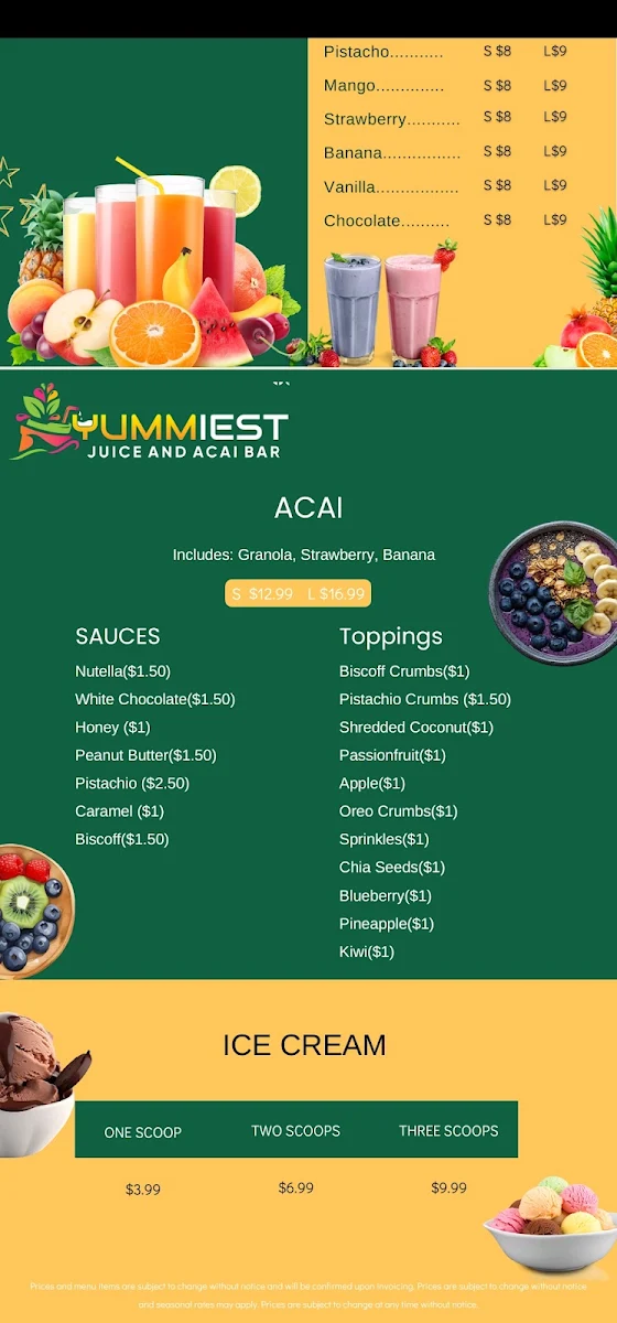 Menu, Yummiest cafe and juice bar Broadmeadows