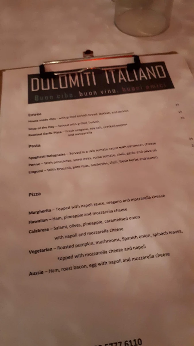 Menu, Dolomiti Italiano
