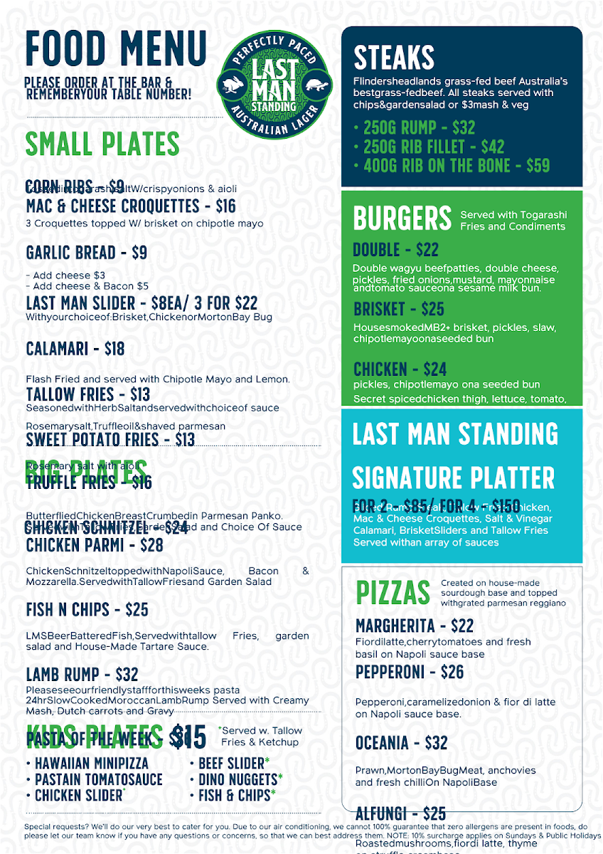 Menu, The Last Man Standing Brewery