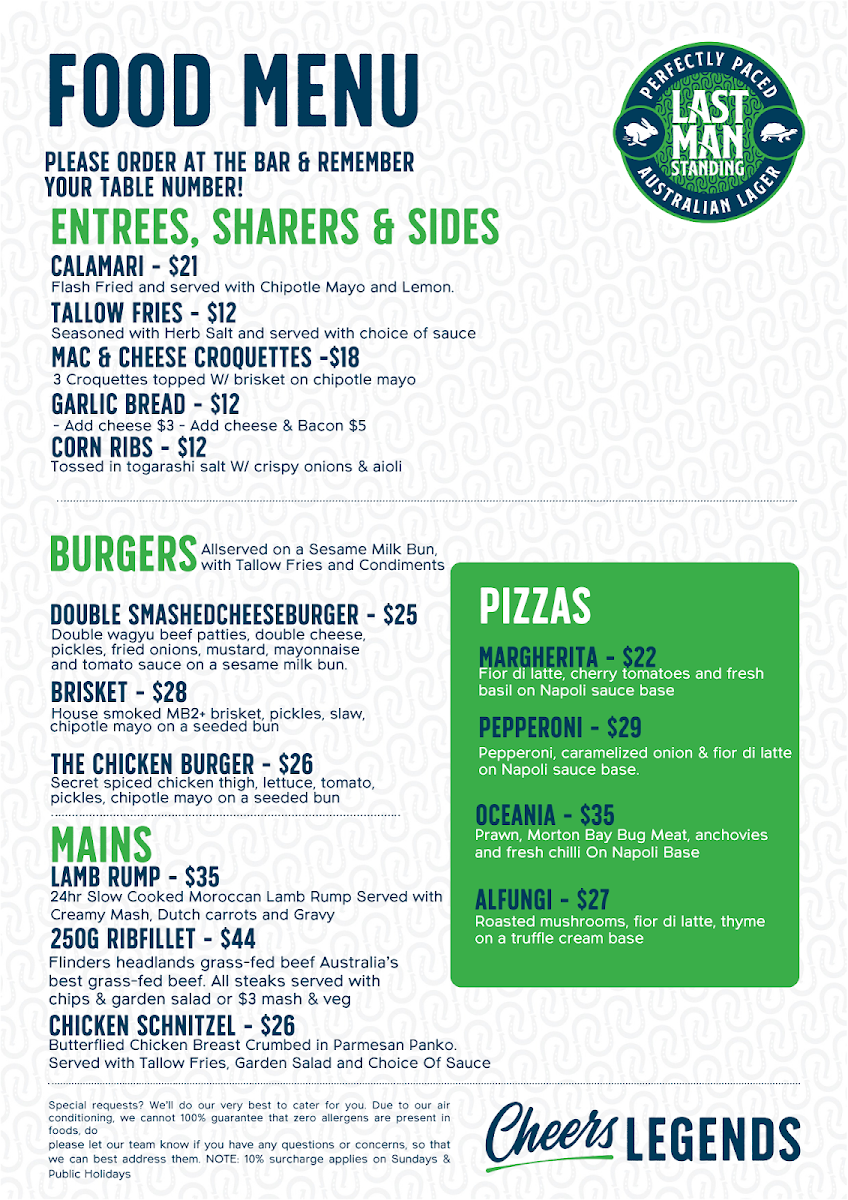 Menu, The Last Man Standing Brewery