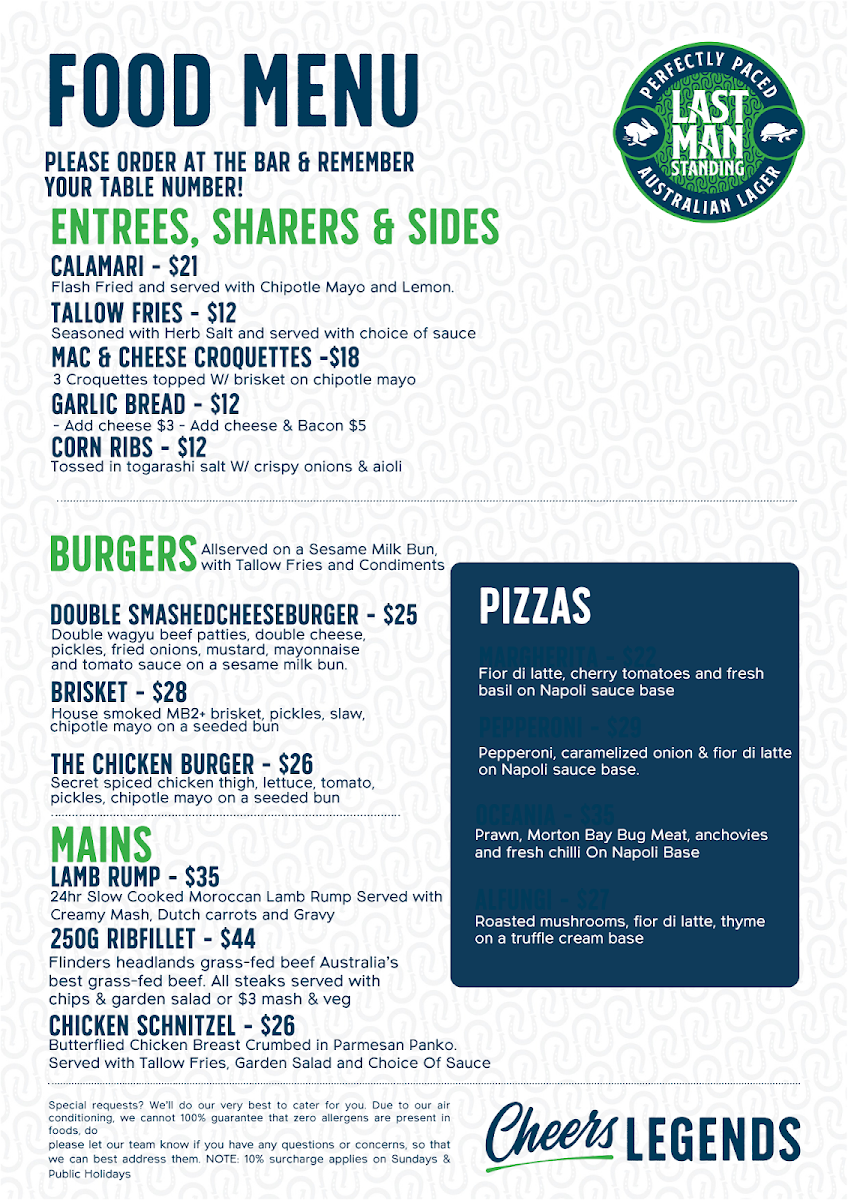 Menu, The Last Man Standing Brewery