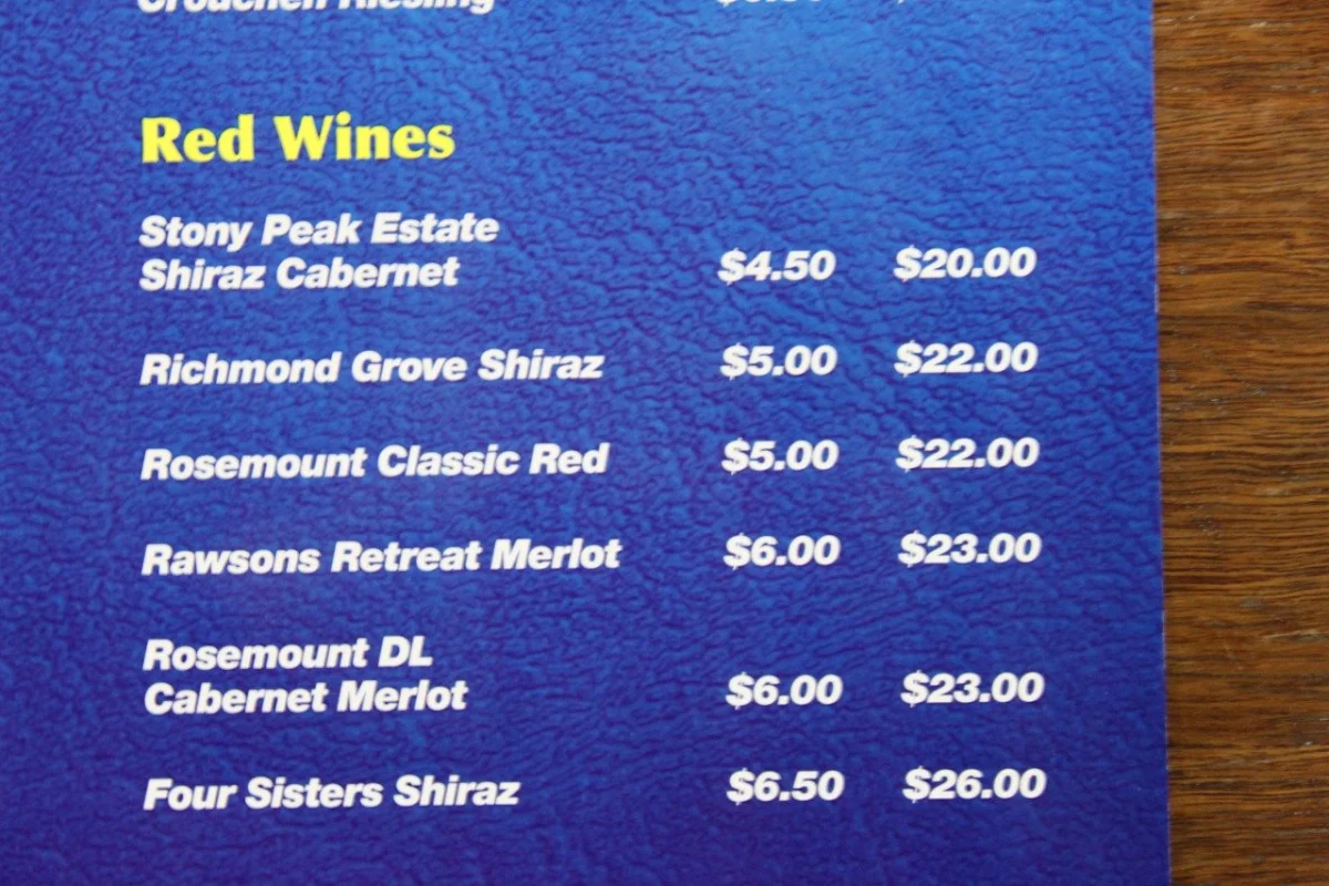 Menu, Royal Oak Hotel