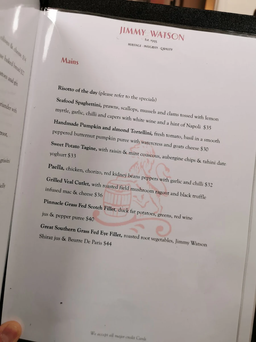 Menu, Jimmy Watson's