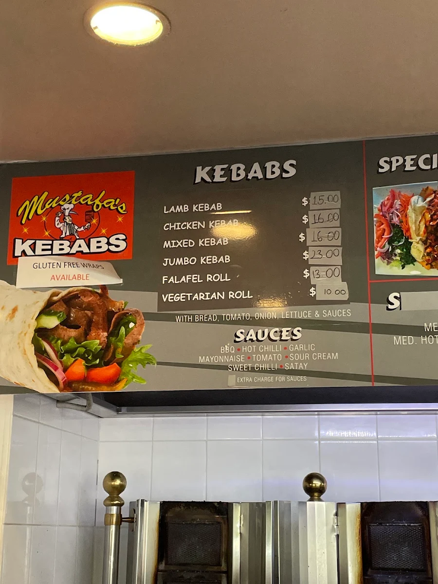 Menu, Mustafa's Kebabs