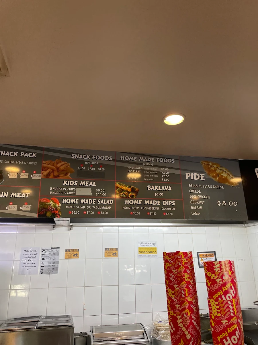 Menu, Mustafa's Kebabs