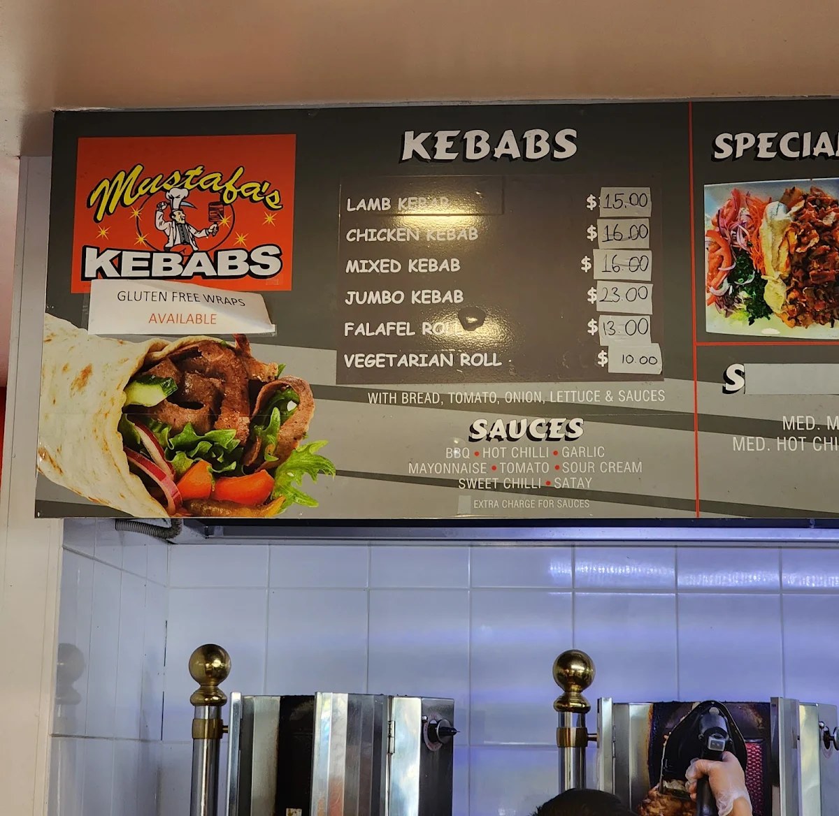 Menu, Mustafa's Kebabs