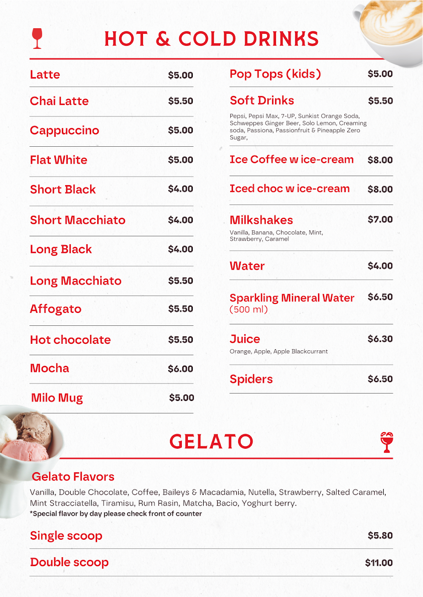 Menu, Venice Pizza Bar & Restaurant