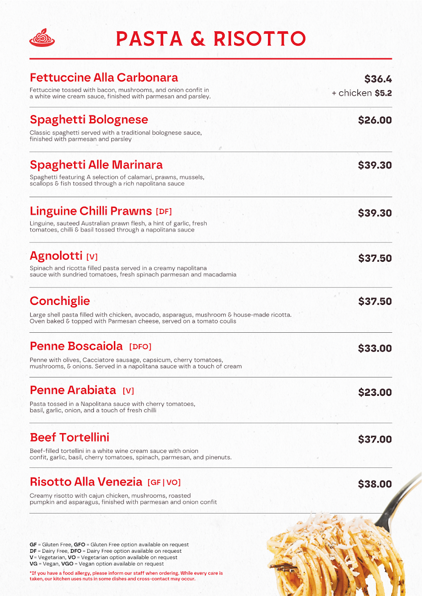 Menu, Venice Pizza Bar & Restaurant