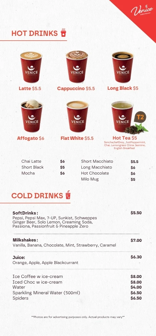 Menu, Venice Pizza Bar & Restaurant