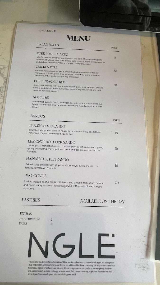 Menu, Ngle Cafe