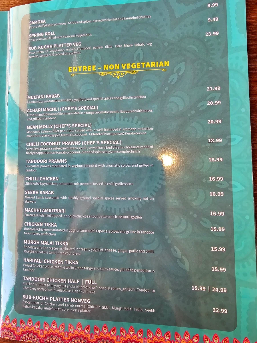 Menu, Pint Size Indian