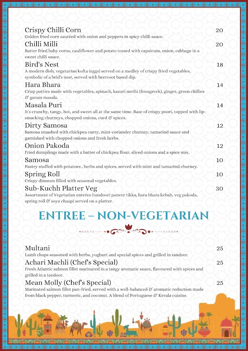 Menu, Pint Size Indian