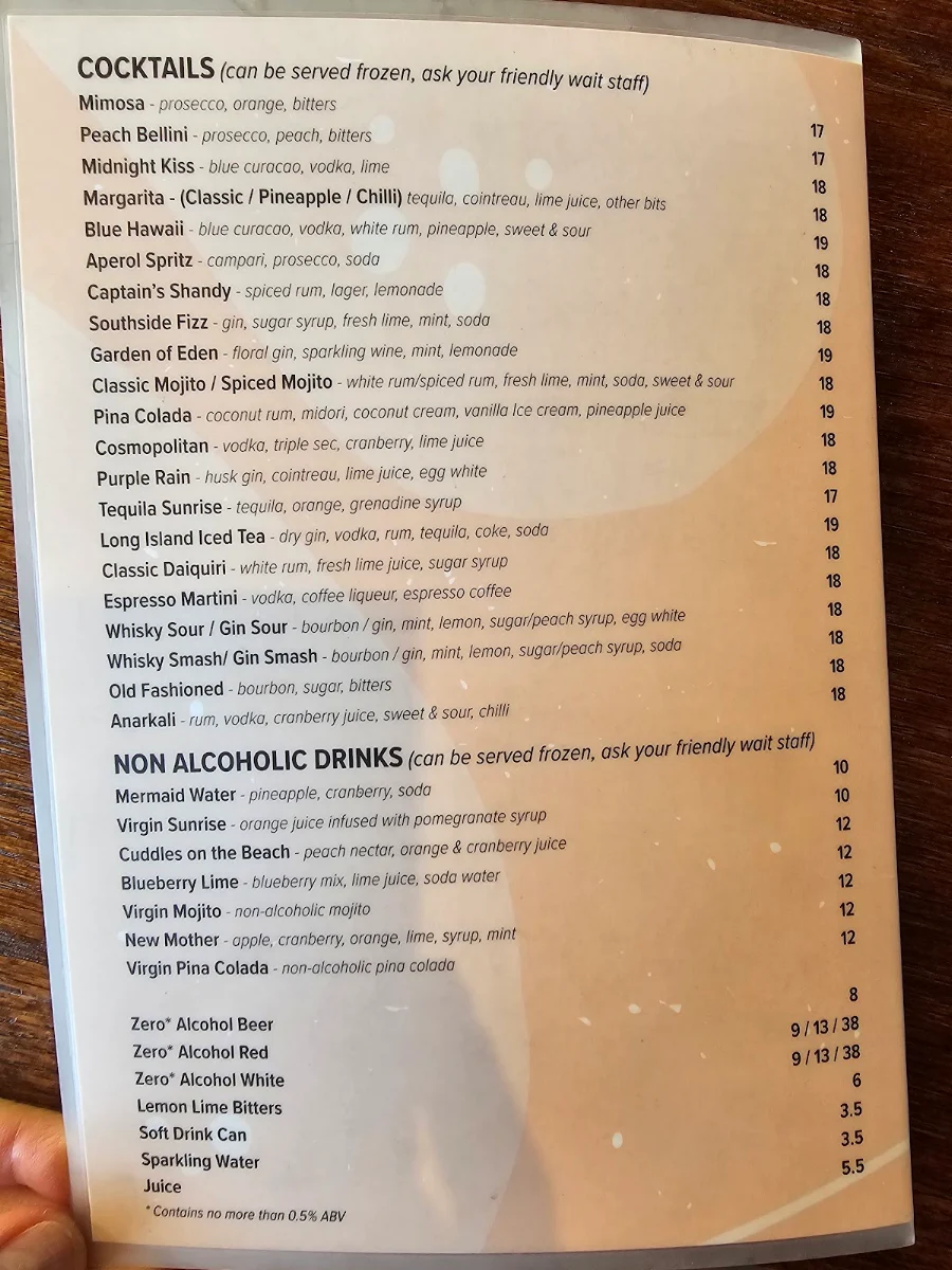 Menu, Pint Size Indian