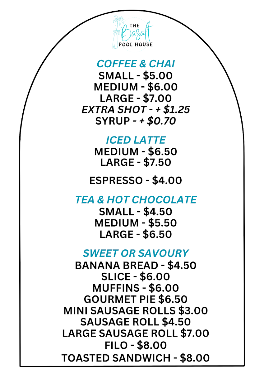 Menu, The Basalt Coffee House