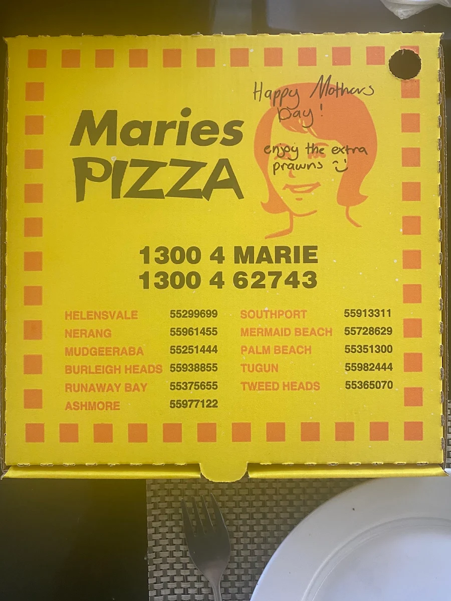 Menu, Maries Pizza Southport