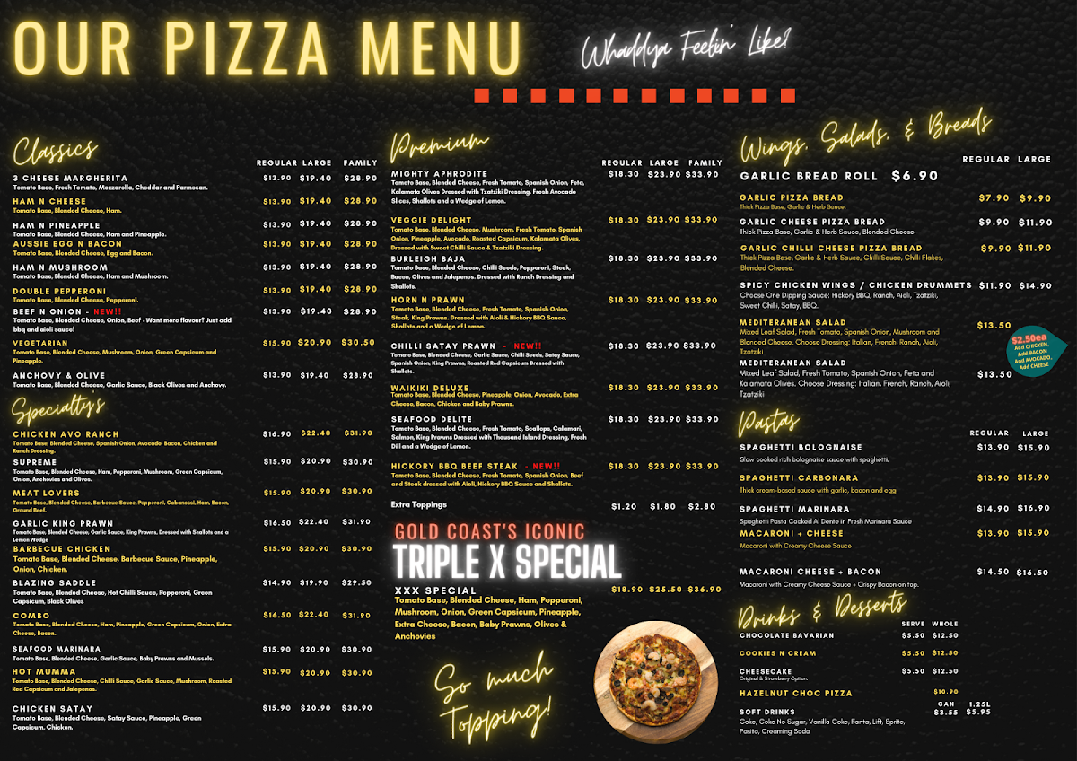Menu, Maries Pizza Southport