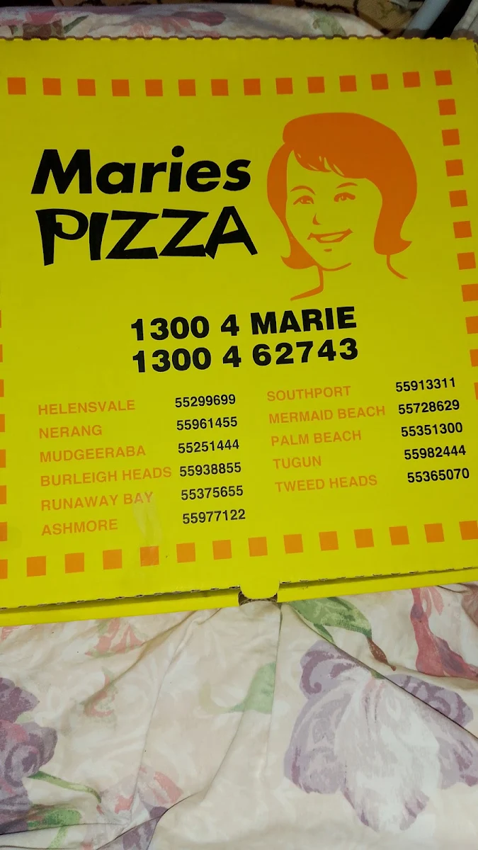 Menu, Maries Pizza Southport