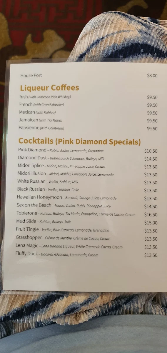 Menu, Pink Diamond Chinese Restaurant