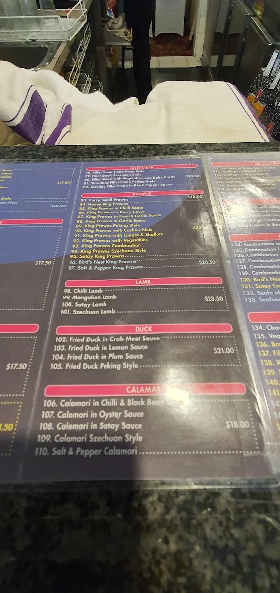 Menu, Pink Diamond Chinese Restaurant
