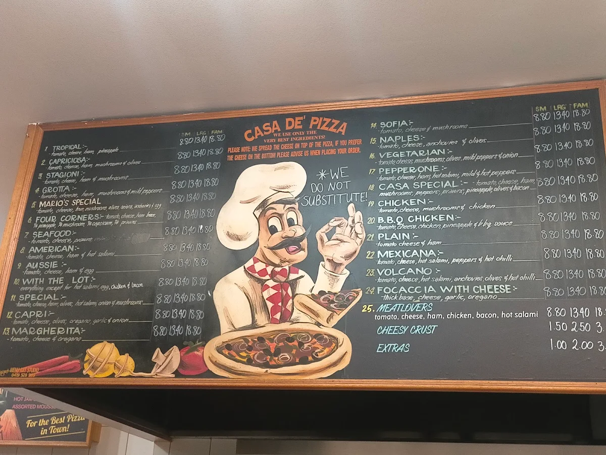 Menu, Casa De Pizza E Pasta Bar