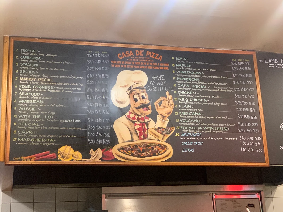 Menu, Casa De Pizza E Pasta Bar