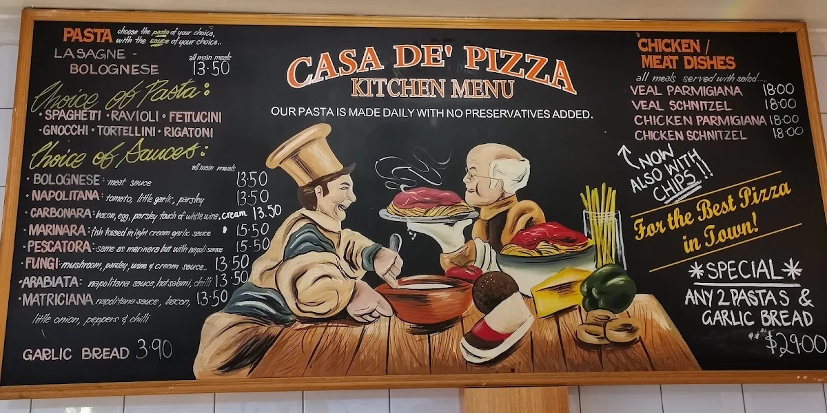 Menu, Casa De Pizza E Pasta Bar