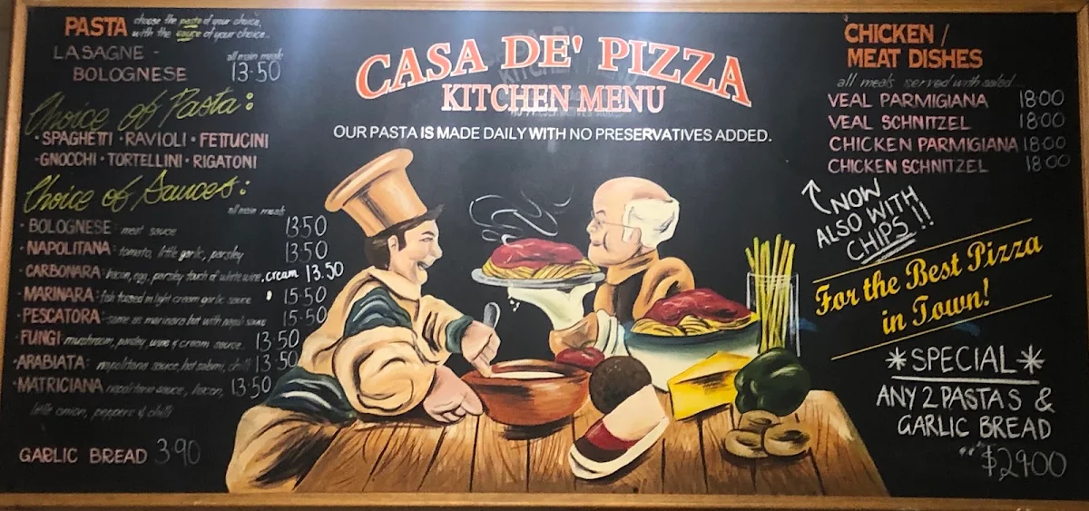 Menu, Casa De Pizza E Pasta Bar