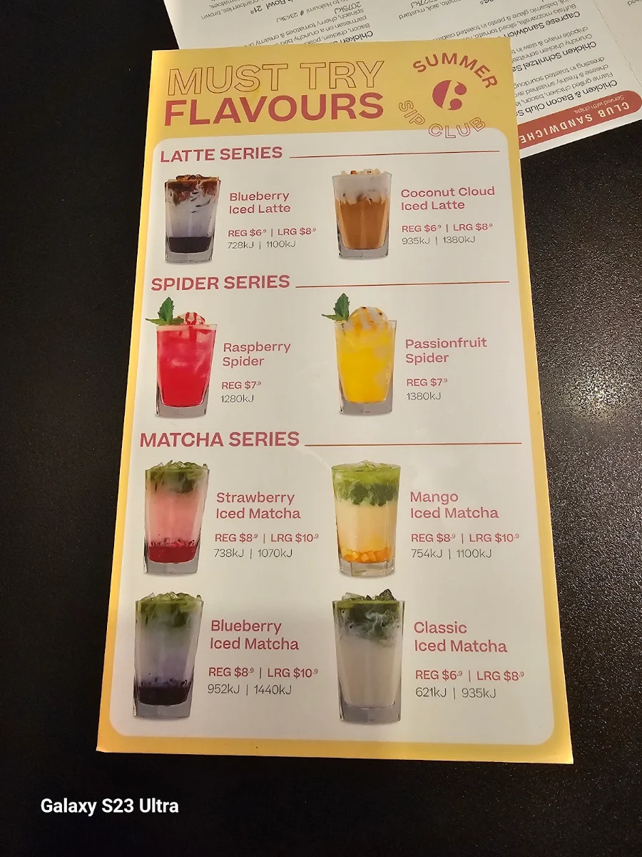 Menu, The Coffee Club
