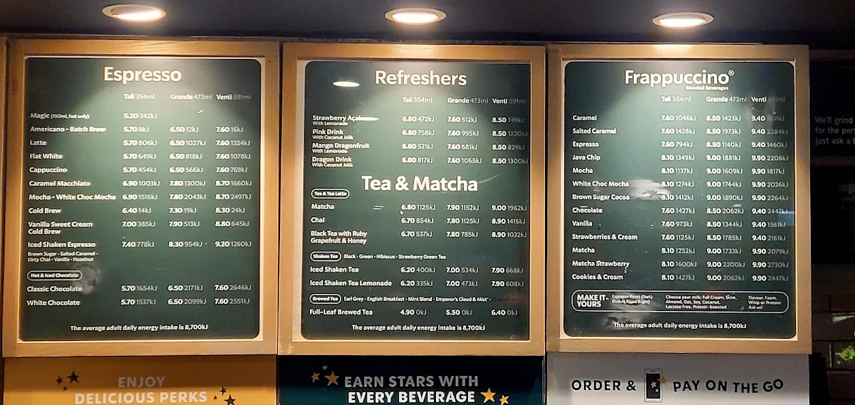 Menu, The Coffee Club