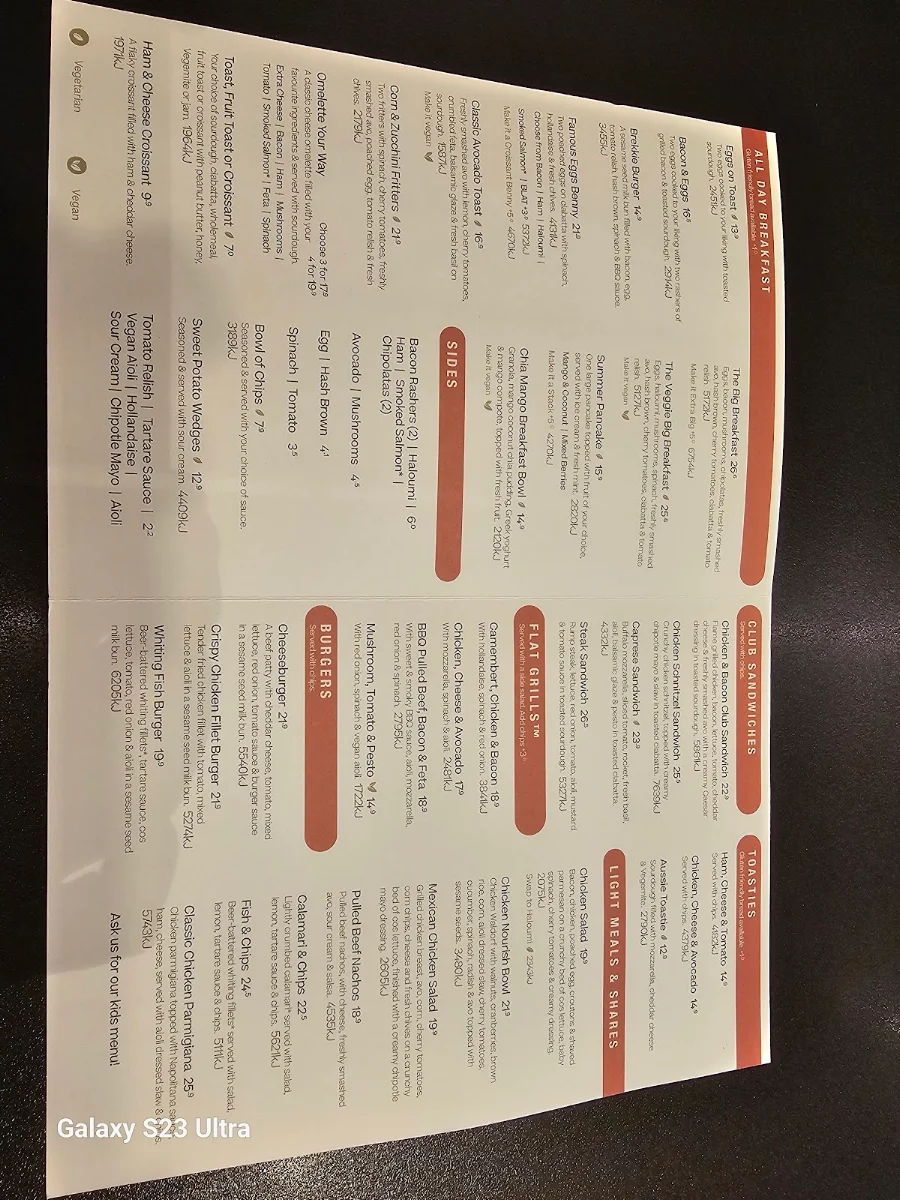 Menu, The Coffee Club