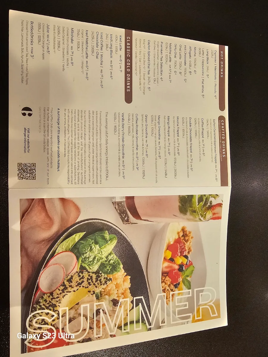 Menu, The Coffee Club