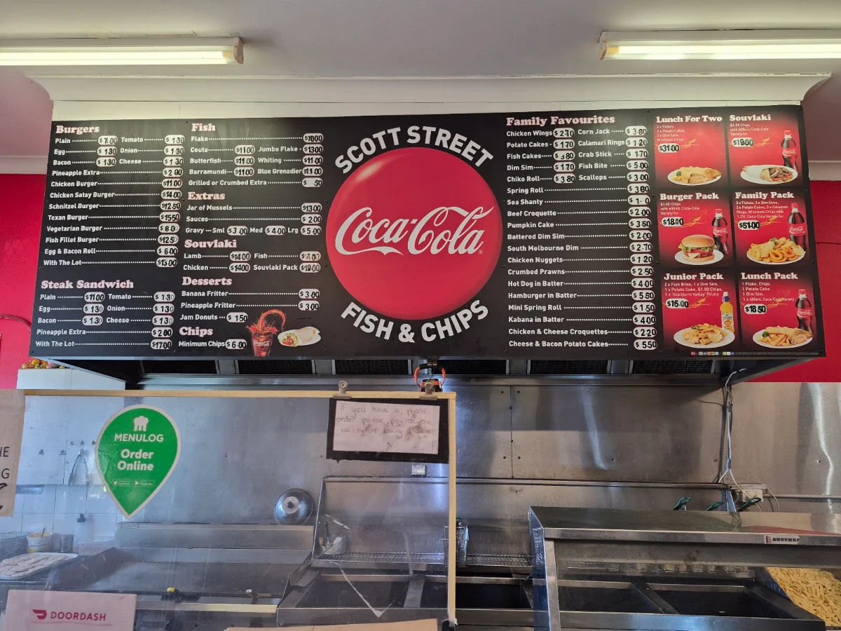Menu, Scott Street Fish & chips