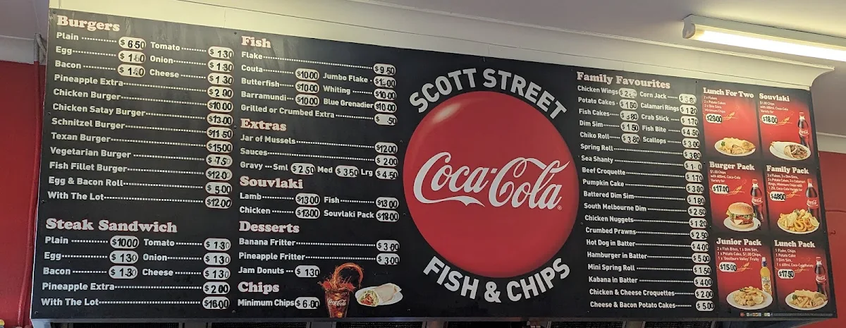 Menu, Scott Street Fish & chips