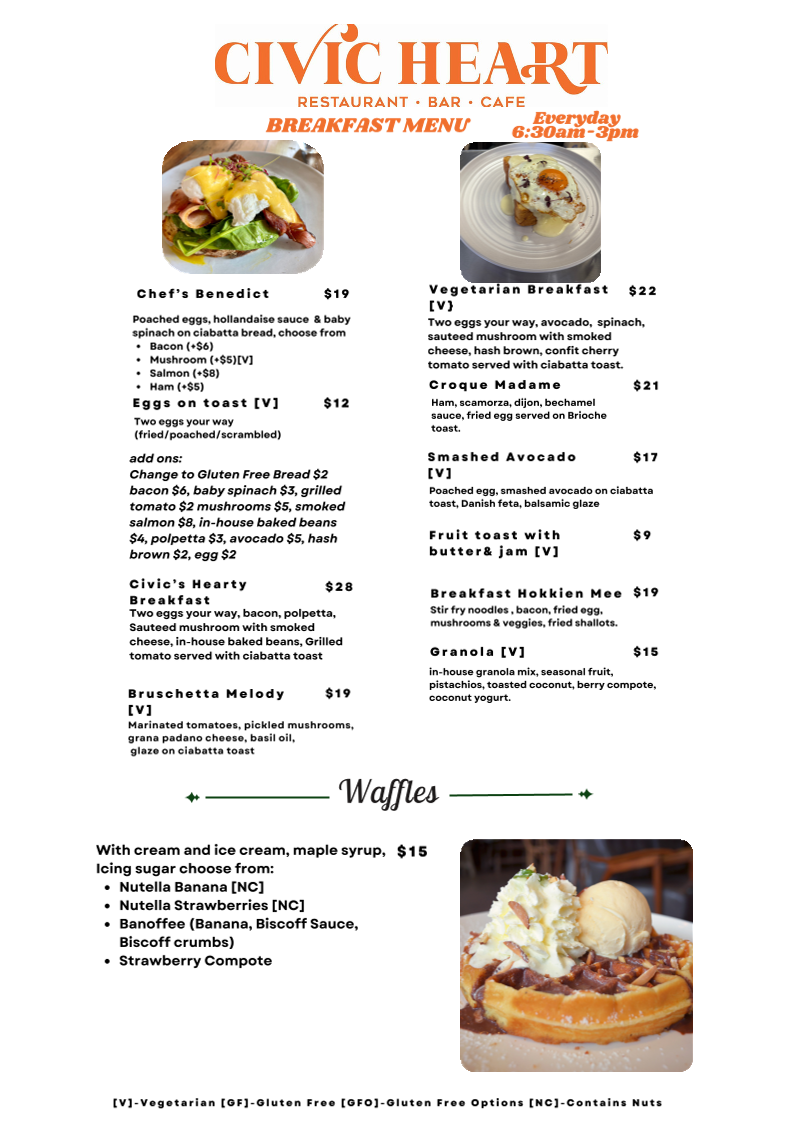 Menu, Civic Heart Restaurant Bar and Cafe