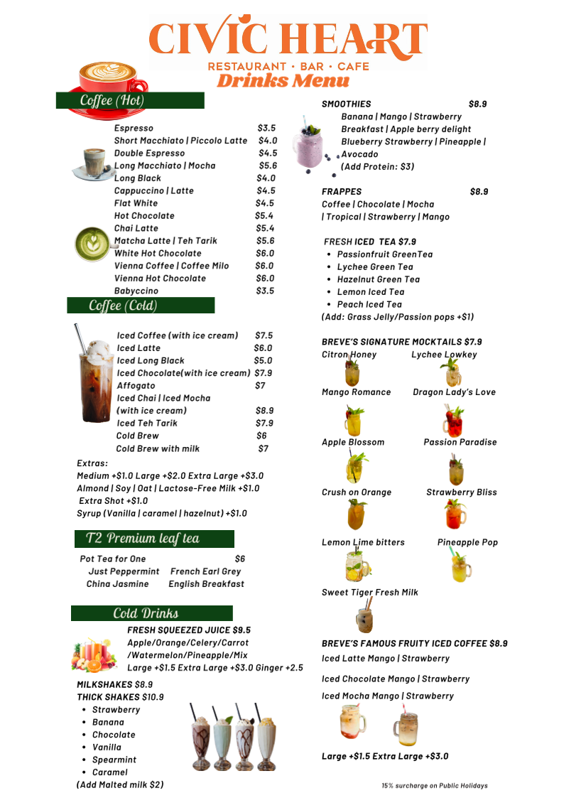 Menu, Civic Heart Restaurant Bar and Cafe